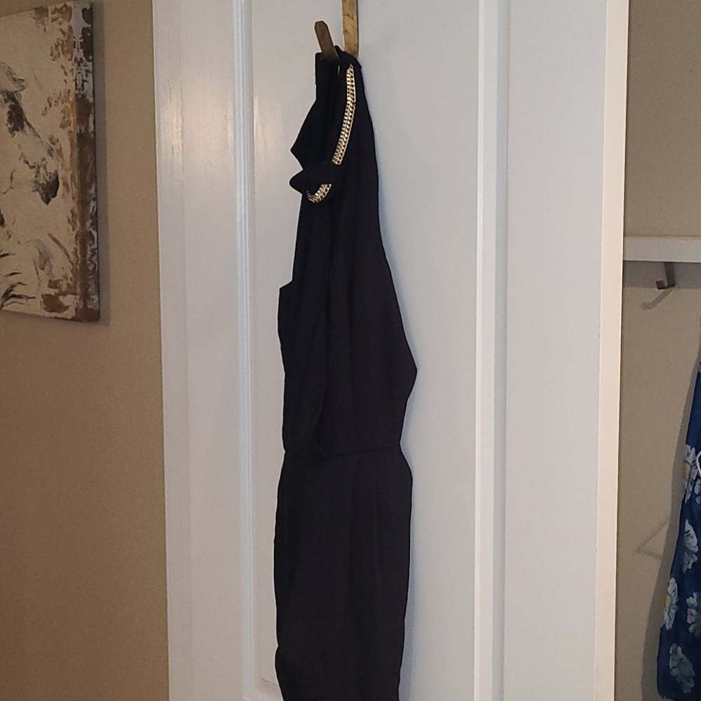 Long black halter one piece set.